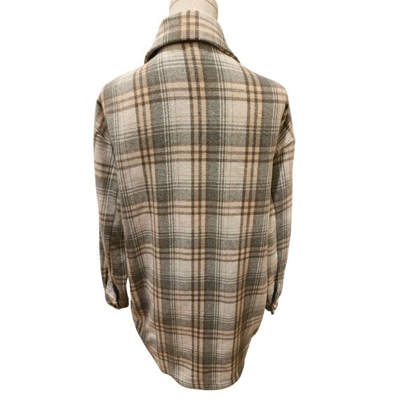 Anthropologie THML Fleece Button Down Shacket Shirt Jacket Plaid Pockets XS - Picture 6 of 9